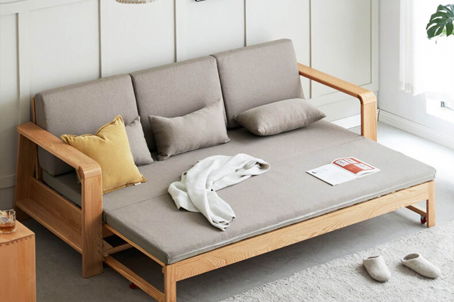 Giường gỗ 1m2 2m kết hợp sofa 