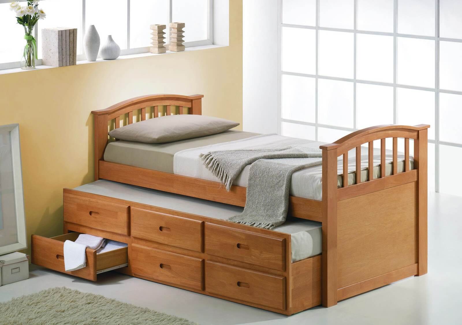 Giường gỗ 1m2x2m kết hợp tủ đồ 